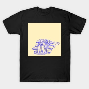 Blue Mushrooms (Yellow Backdrop) T-Shirt